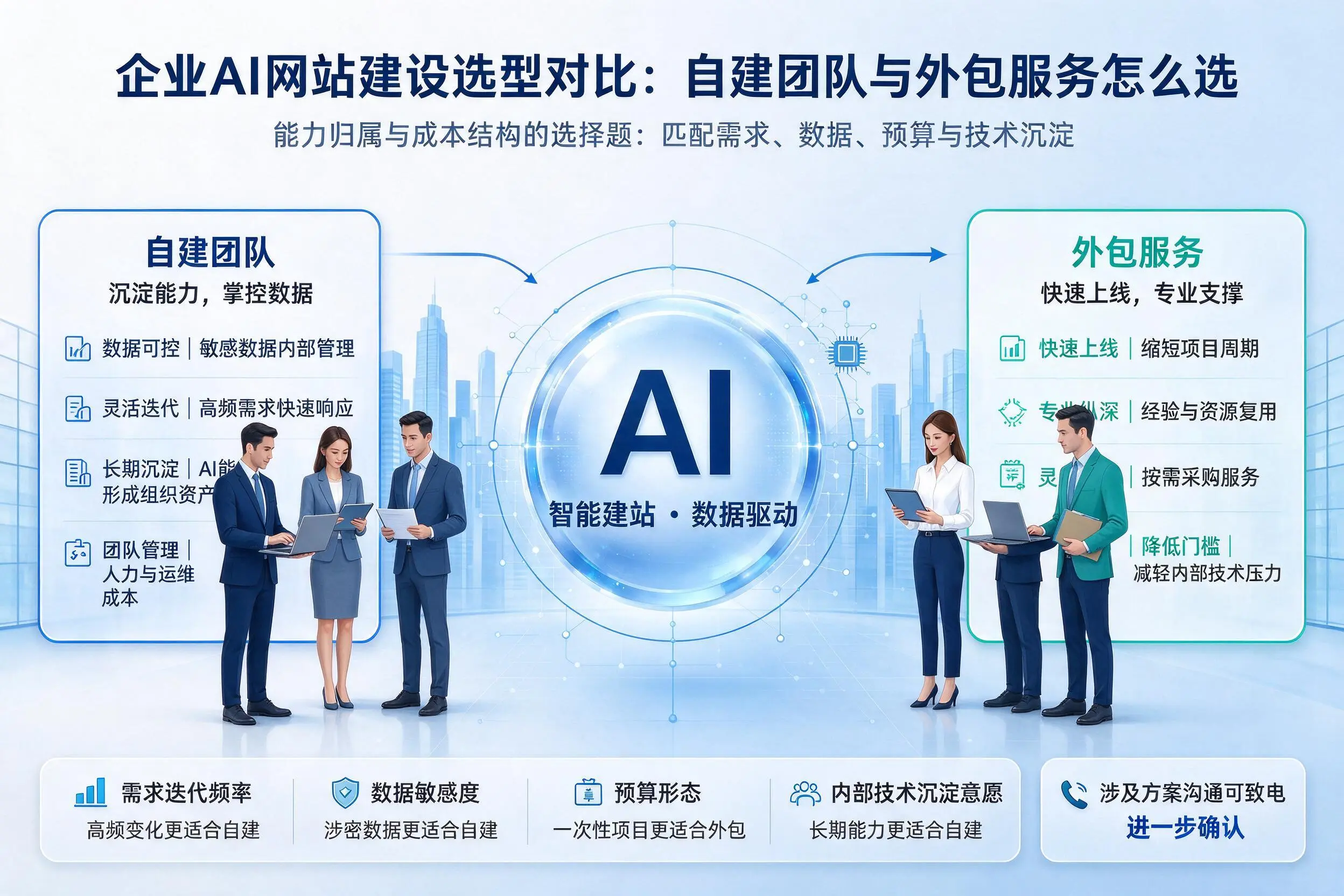 芜湖企业AI网站建设选型对比:自建团队与外包服务怎么选